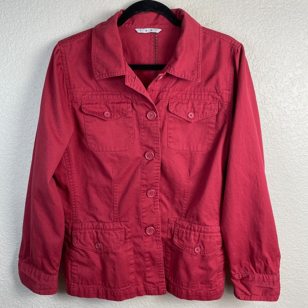 CAbi Cargo Utility Jacket Womens XL Red Cotton Button Up Casual Classic Outdoor